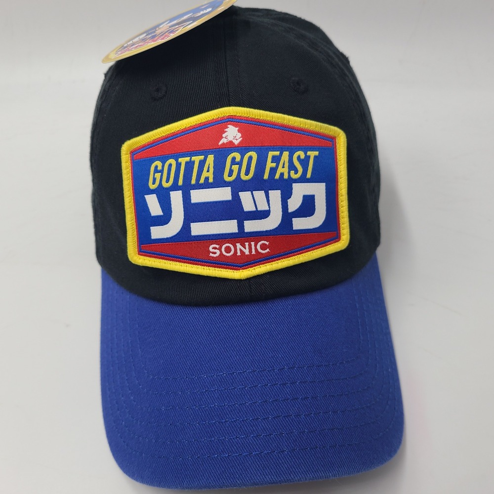 Sonic‎ The Hedgehog Hat Strapback Black Blue Gotta Go Fast Japanese Katakana Men